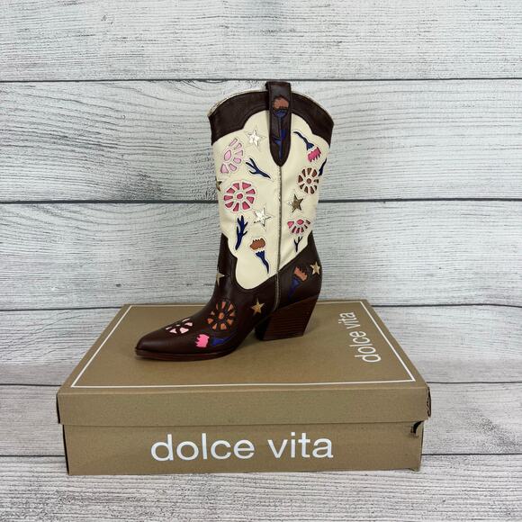 Dolce Vita Women's Brown Colorful Lassie Embossed Western Boots Size 9 - Picture 1 of 11